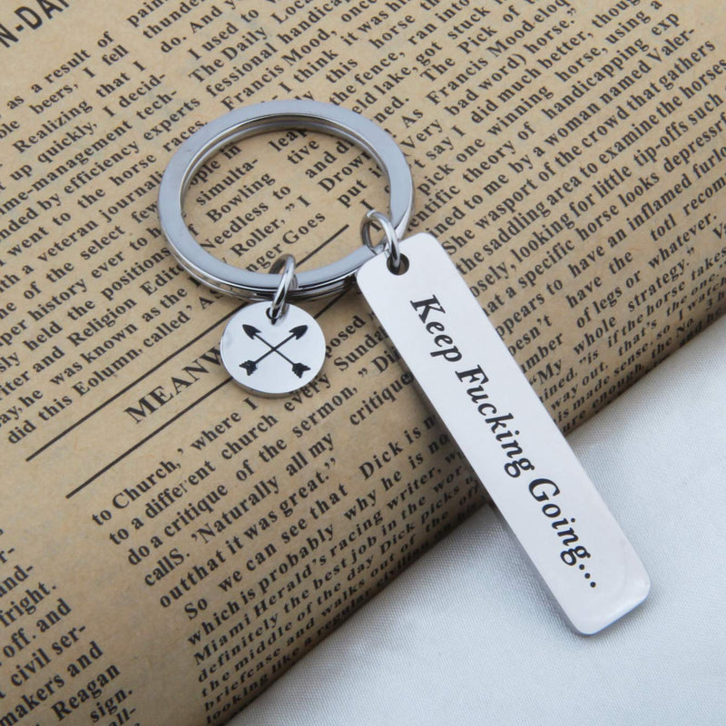 [Australia] - FEELMEM Inspirational Gifts Keep Fucking Going Keychain Arrows Charm Recovery Jewelry Encouragement Gift for Best Friend Cancer Awareness Gifts silver 