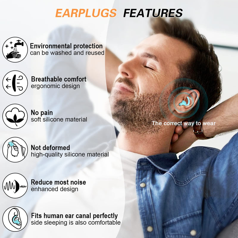 [Australia] - Ear Plugs Noise Cancelling Soft Silicone Ear Plugs for Sleep, 2pair Earplugs Sound Blocking Sleeping Reusable Noise Reduction Ear Plugs for Snoring,Sleeping,Work,Concerts,Studying and Travel(Blue) Blue 