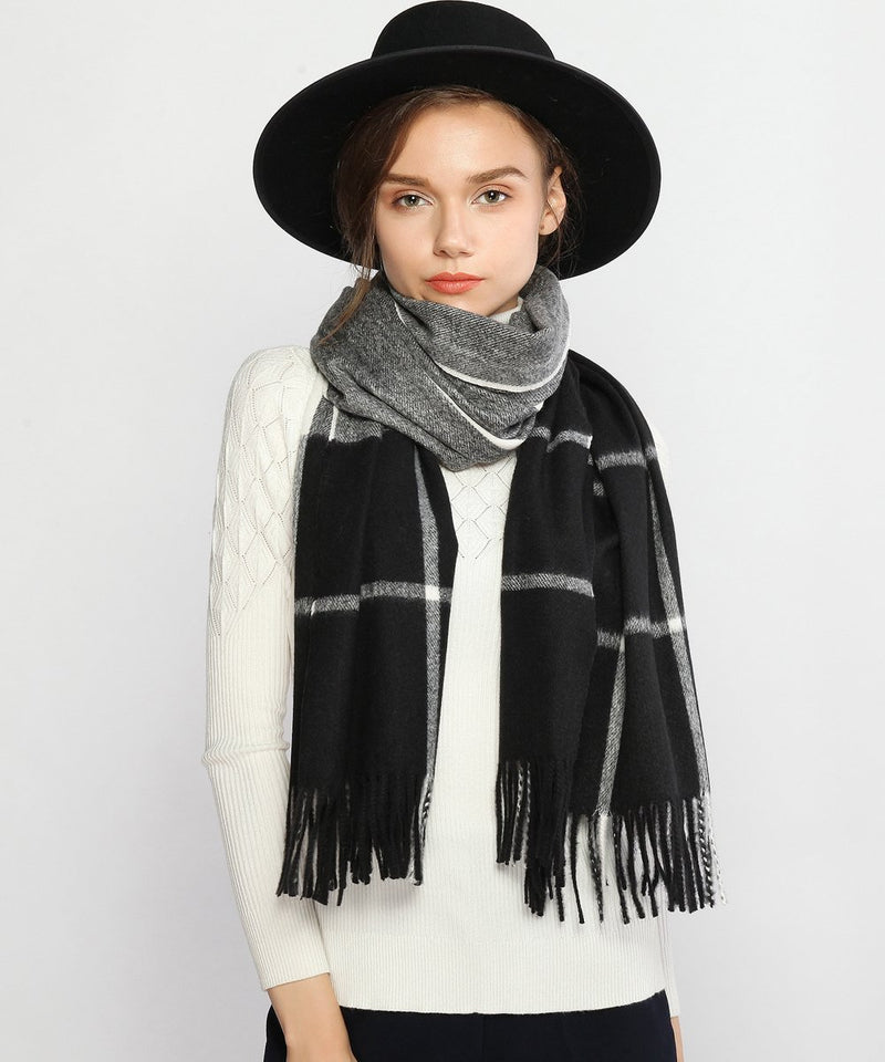 [Australia] - RIIQIICHY Women Scarf Winter Thick Oversized Pashmina with Tassel Plaid Striped Blanket Shawl Wrap Black 