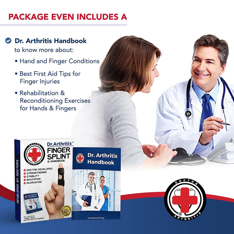 [Australia] - Dr. Arthritis Doctor Developed Finger Splint and Handbook [1-Piece] Trigger Finger Brace - Braces, Splints & Supports Index, Middle, Ring & Pinky Finger - Padded Finger Splints for Straightening Black, S/M 1 