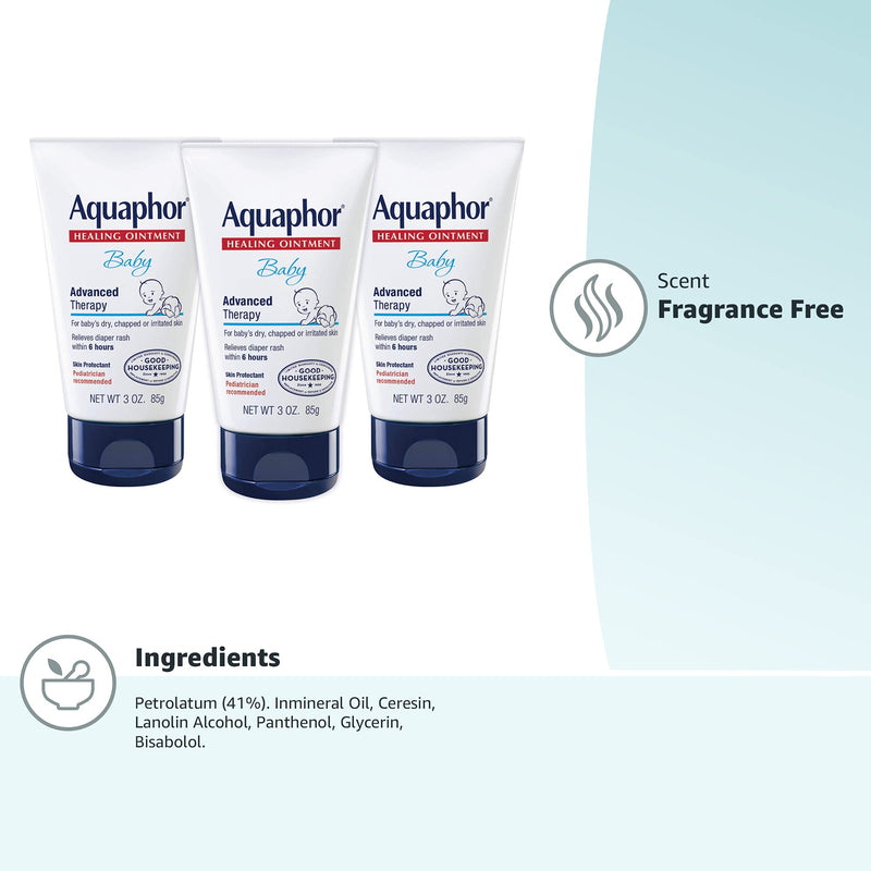 [Australia] - Aquaphor Baby Healing Ointment - Advanced Therapy for Chapped Cheeks and Diaper Rash - 3 oz. Tube (Pack of 3) 