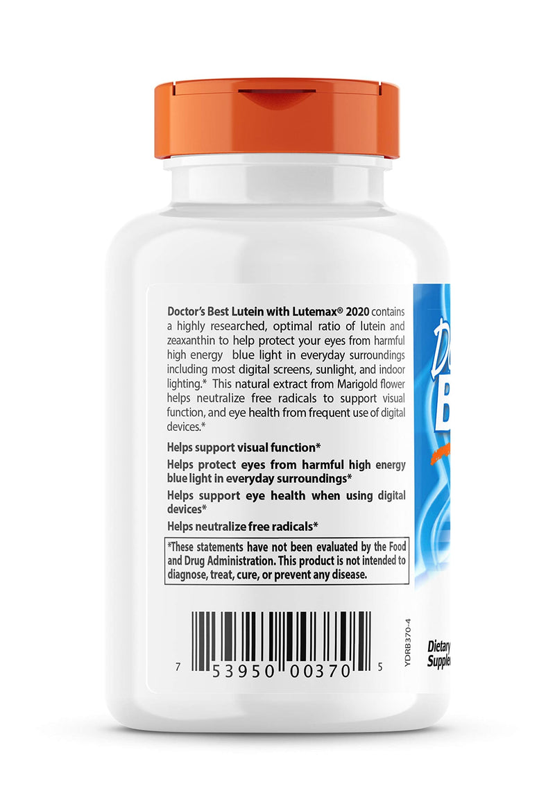 [Australia] - Doctor's Best Lutein Featuring Lutemax, Non-GMO, Gluten Free, Eye Health, 20 mg, 180 Softgels 180 Count (Pack of 1) 