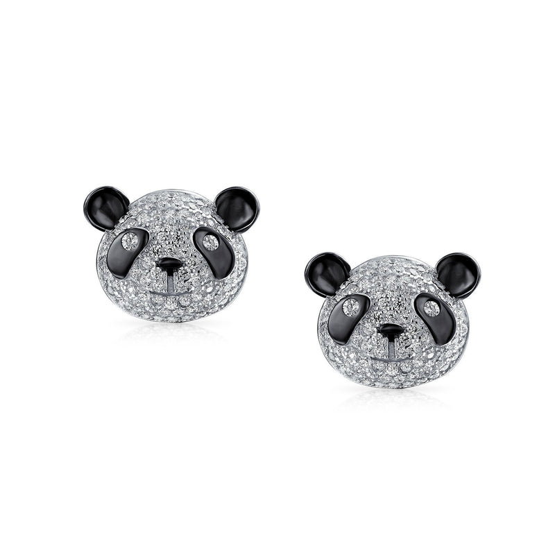 [Australia] - Zoo Animal Black White Cubic Zirconia Pave CZ Panda Bear Stud Earrings For Women For Teen 925 Sterling Silver 