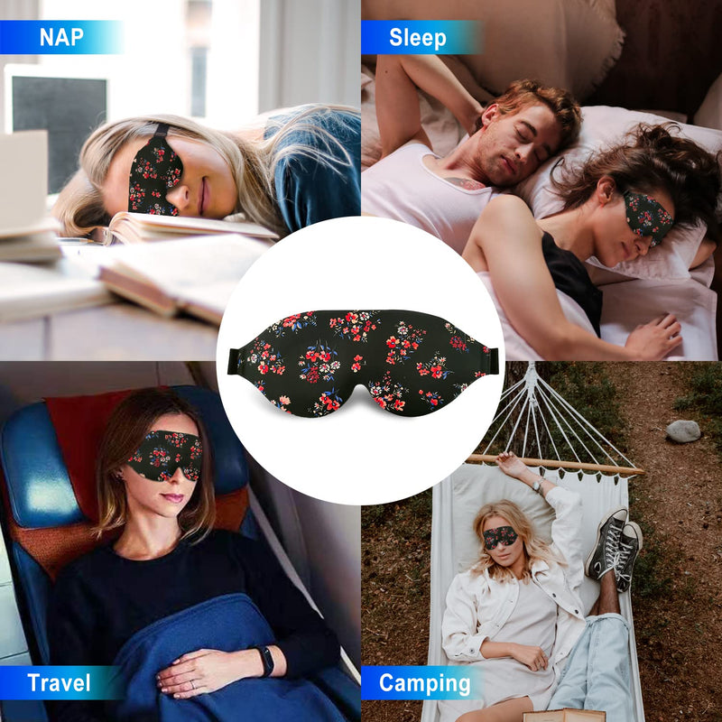 [Australia] - 3D Sleep Mask, 100% Blackout 3D Contoured Sleep Eye Mask, Comfortable & Super Soft Sleeping Mask with Adjustable Straps for Women, Men, Sleeping Travel Yoga Naps (Floral) Floral 