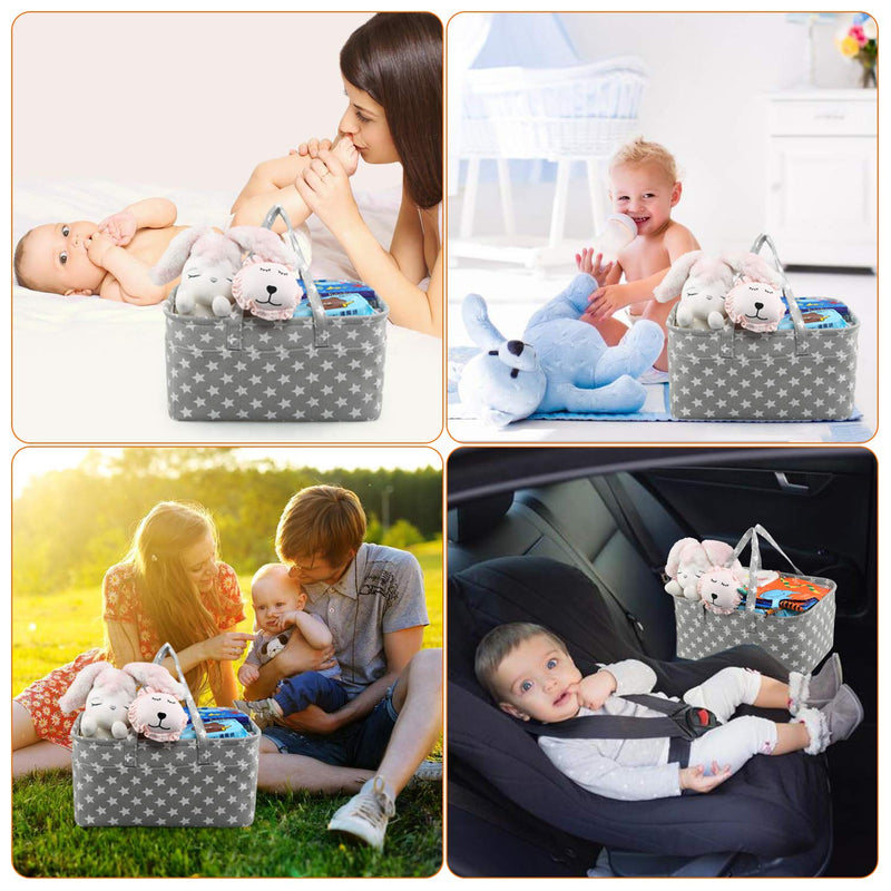 [Australia] - LEADSTAR Baby Diaper Caddy Organizer, Portable Baby Storage Basket,Foldable Car Travel Caddy Organiser for Changing Nappy,Wipes,Nursery Storage,Newborn Shower Gift (Grey Star) 