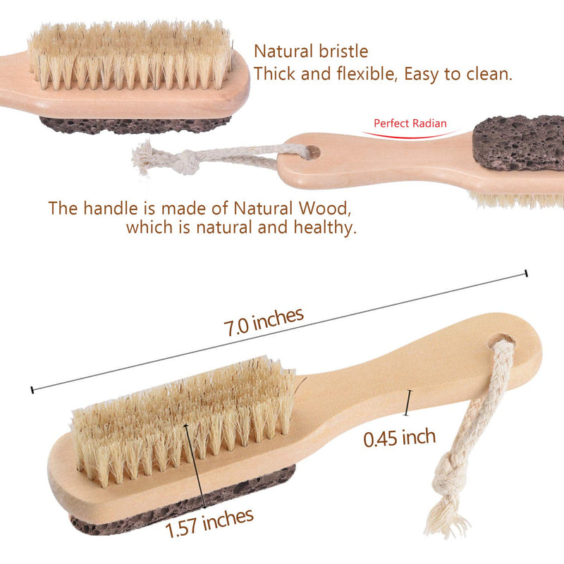 [Australia] - OWIIZI Foot File Callus Remover Natural Earth Lava Pumice Stone & Bristle Brush Combo Wooden Handle W/Rope Exfoliator Pedicures Foot Scrubber Smoother Feet for Shower 