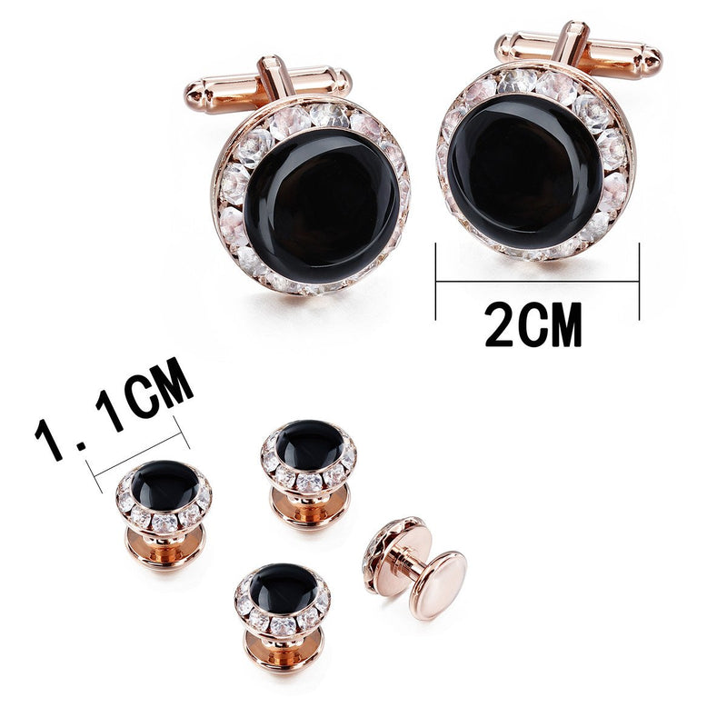 [Australia] - HAWSON Crystal Cuff Links and Studs Set for Mens Tuxedo Shrit Wedding Accessories Rose Gold 