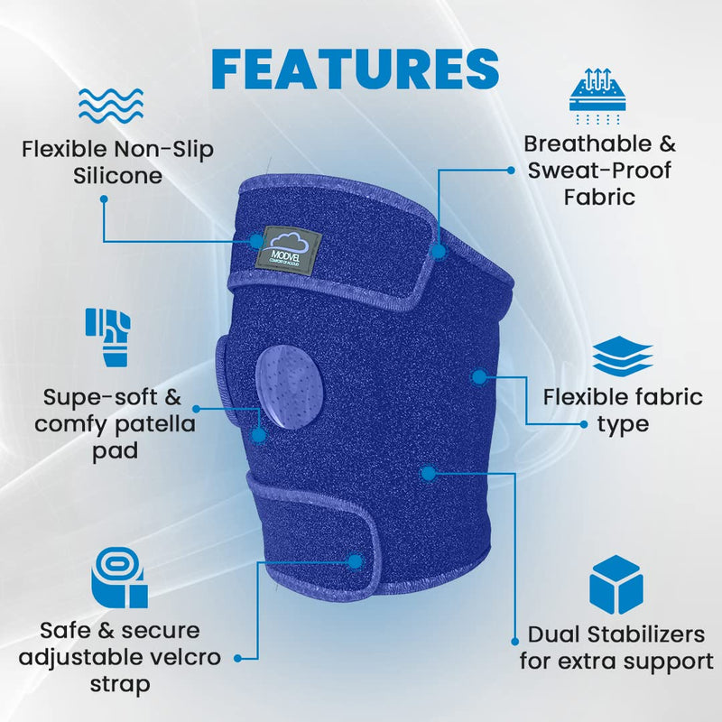 [Australia] - MODVEL Knee Brace with Side Stabilizers | FSA or HSA eligible | Patella Gel Pads Knee Support Braces for Knee Pain, Meniscus Tear,ACL,MCL,Arthritis, Joint Pain Relief,Injury Recovery-4 Sizes. Blue L/XL 
