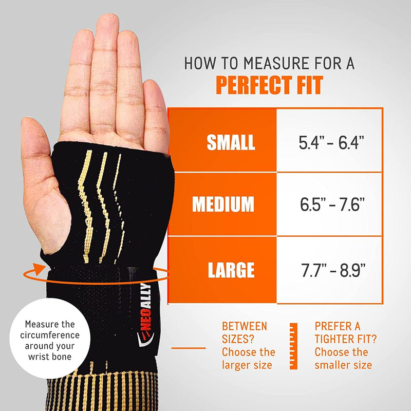 [Australia] - NeoAlly Copper Compression Wrist Sleeve for Carpal Tunnel Gloves with Adjustable Strap for Wrist Support in Carpal Tunnel, Arthritis, Tendonitis, Bursitis and Wrist Sprain (M Pair) Medium (1 Pair) 