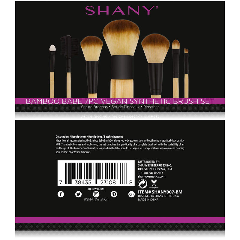 [Australia] - SHANY Bamboo Brush Set - Vegan Brushes With Premium Synthetic Hair & Cotton Pouch - 7pc 