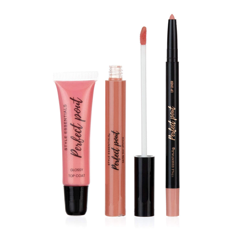 [Australia] - Style Essentials Women's Cosmetics KISS OF NUDE Perfect Pout Kit - Set of 3- Lipstick, Lip Gloss, Lip Liner Set 