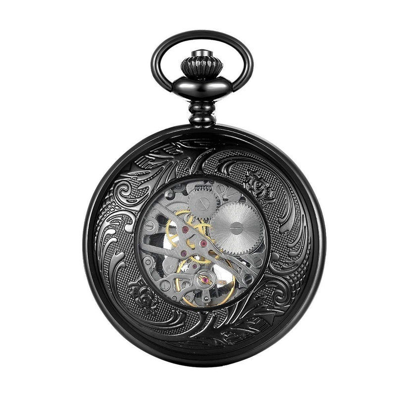 [Australia] - LYMFHCH Steampunk Blue Hands Scale Mechanical Skeleton Pocket Watch with Chain Mens Womens Watch Christmas Graduation Birthday Gifts Fathers Day Black 