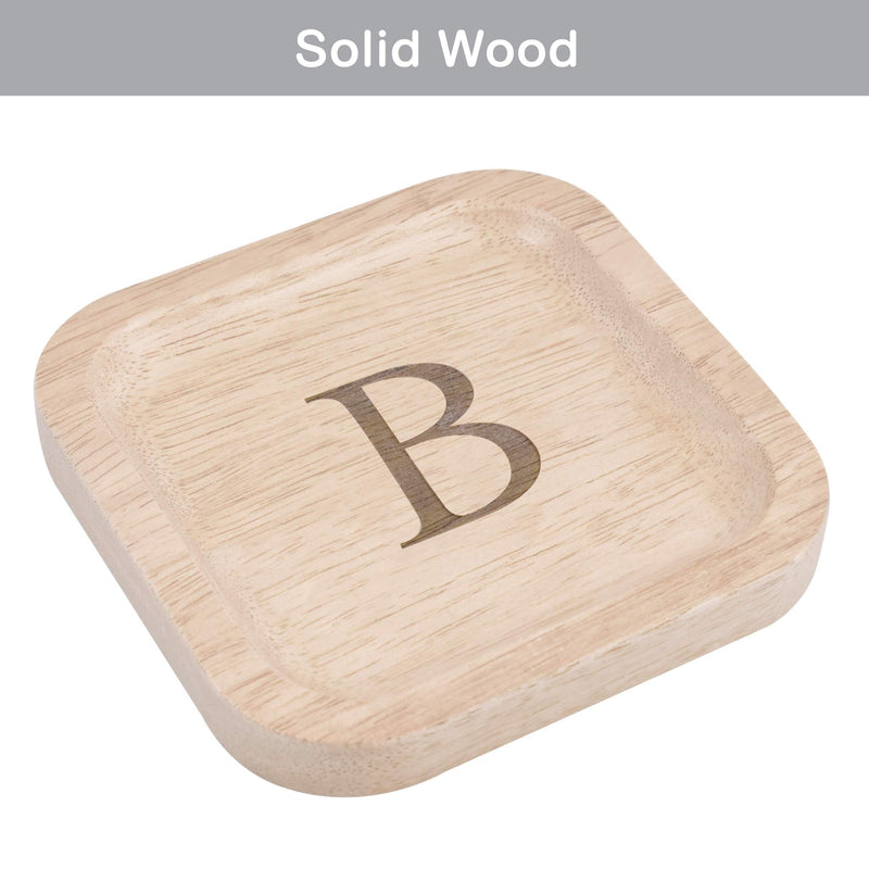 [Australia] - Solid Wood Personalized Initial Letter Jewelry Display Tray Decorative Trinket Dish Gifts For Rings Earrings Necklaces Bracelet Watch Holder (6"x6" Sq Natural "B") ุ6"x6" Sq Natural "B" 