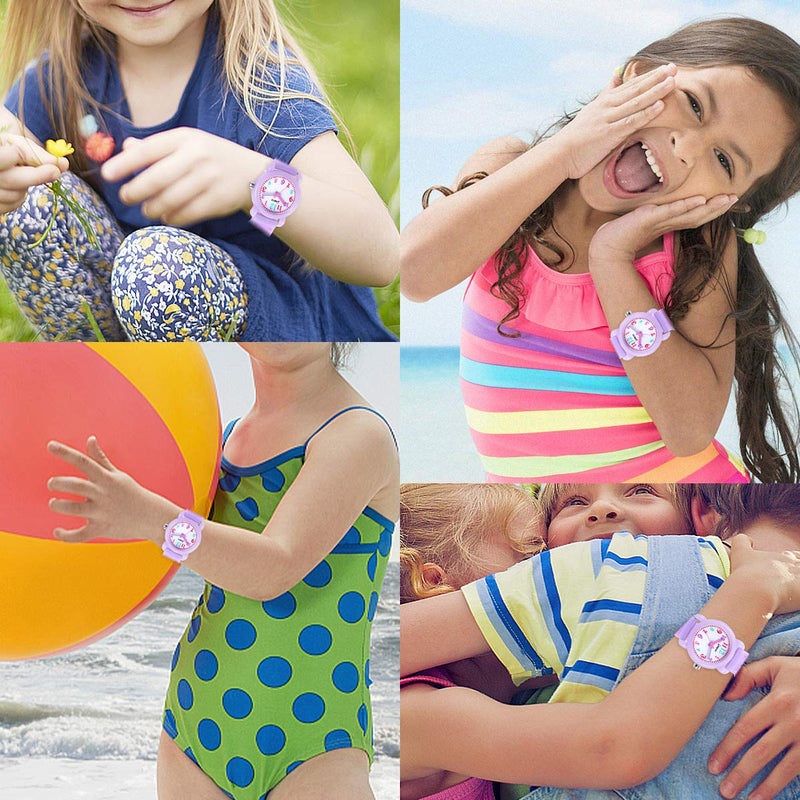 [Australia] - Kids Watch,Girls Watch 3D Cute Cartoon Waterproof Silicone Children Toddler Wrist Watch for 3-10 Year Girls Little Child 02-LightPurple 