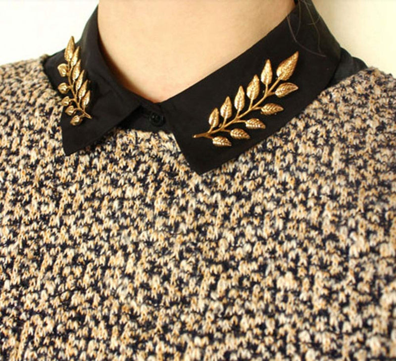 [Australia] - Gentlemen Suit Gold Brooches Simple Elegant 1 Pair Elegant Wheat Leaf Suit Clip Collar Pin Brooch Unisex 