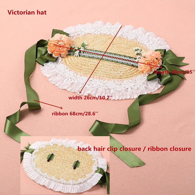 [Australia] - Girls Women Victorian Bonnet Hat Lolita Lace Flower Sun Hat 