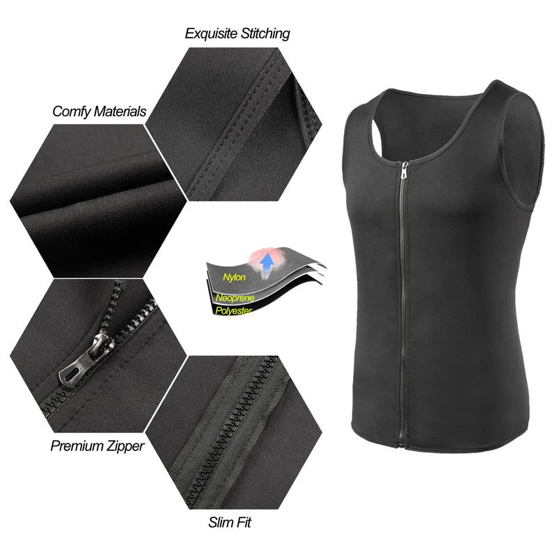 [Australia] - FEimaX Men Sauna Sweat Suit Waist Trainer Workout Body Shaper Men's Hot Vest Zipper Neoprene Slimming Tank Top for Fitness Sport Gym Shirt Shapewear S Black 