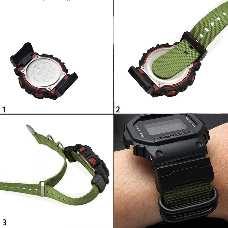 [Australia] - YOOSIDE Nylon Watch Band with Stainless Steel Buckle for Casio G-SHOCK GW-DW5600 GA-100 Green 