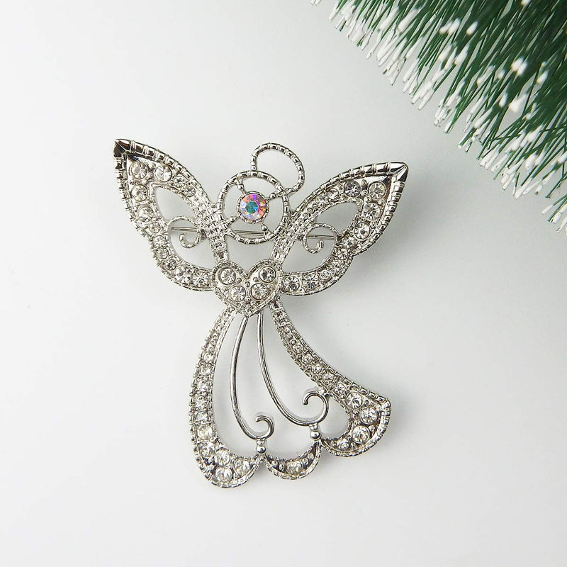 [Australia] - RareLove Big Size 2.44" Vintage Angel Hollow Wing Heart Christmas Pins and Brooches CZ Crystal Embed Brooch Pin Gift For Women Girls Alloy Silver Plated 