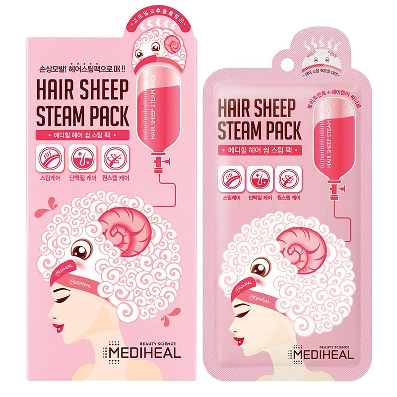 [Australia] - MEDIHEAL Hair Sheep Steam Pack 5 Sheets, Hair Mask for Intense Hair Repair for Damaged and Rough Hair, steaming hair mask for All Hair Types for At-Home Spa Experience 