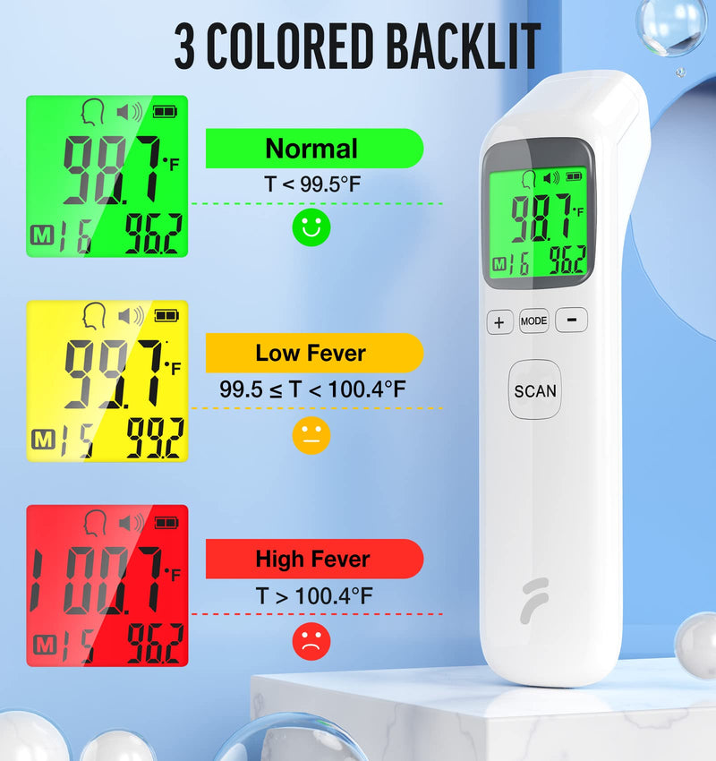 [Australia] - Thermometer for Adults and Kids, No-Touch Forehead Thermometer with Object Mode Function,Fever Alert and 32 Set Memory Recall,Instant Accurate Reading Digital Baby Thermometer for Fever White 