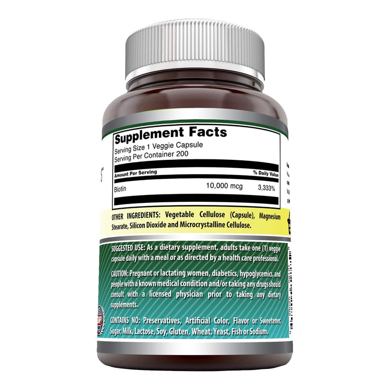 [Australia] - Amazing Formulas Biotin Supplement 10000 mcg 200 Veggie Capsules (Non-GMO, Gluten Free) - Supports Healthy Hair, Skin & Nails - Promotes Cell Rejuvenation (Pack of 1) 200 Count (Pack of 1) 