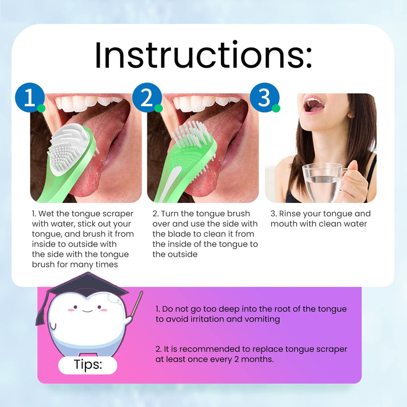 [Australia] - 3-Color 3 Pack Adult Tongue Scraper and Tongue Cleaning Brush Double-Sided Soft Tongue Coating Brush, Portable Food-Grade Oral Massage Brush… 3 packs 