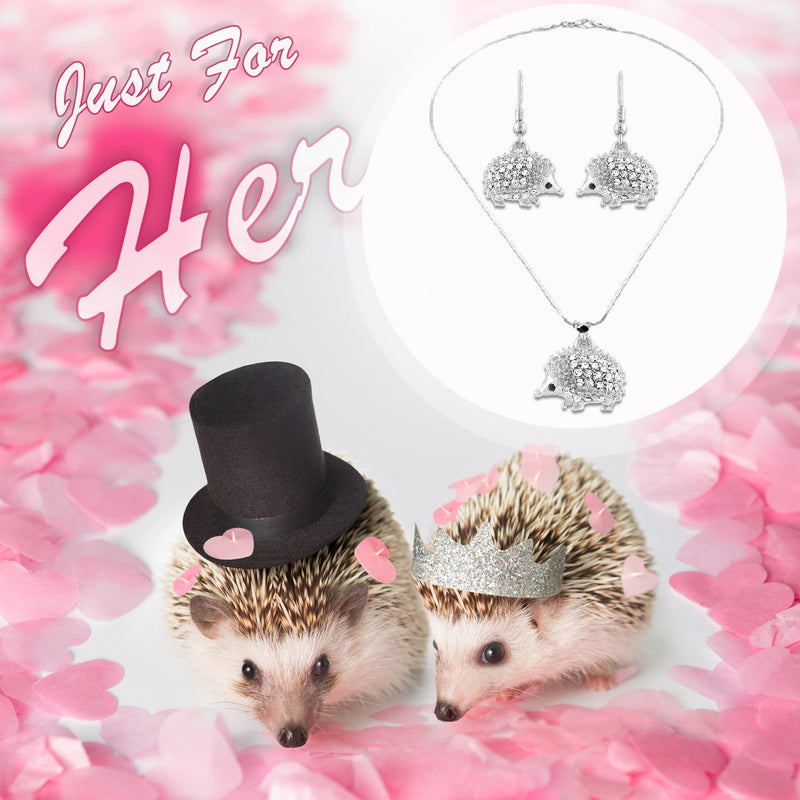 [Australia] - Lola Bella Gifts Crystal Hedgehog Necklace and Earrings Set with Gift Box 