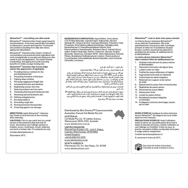 [Australia] - Skin Doctors Skinactive 14 Intensive Day Cream Moisturiser for the face, with SPF15, Skin Active helps hydration, firmness, anti ageing & reduces redness, pore size, fine lines, wrinkles, sagging skin, sun spots, uneven skin tone and pigmentation - 50ml 