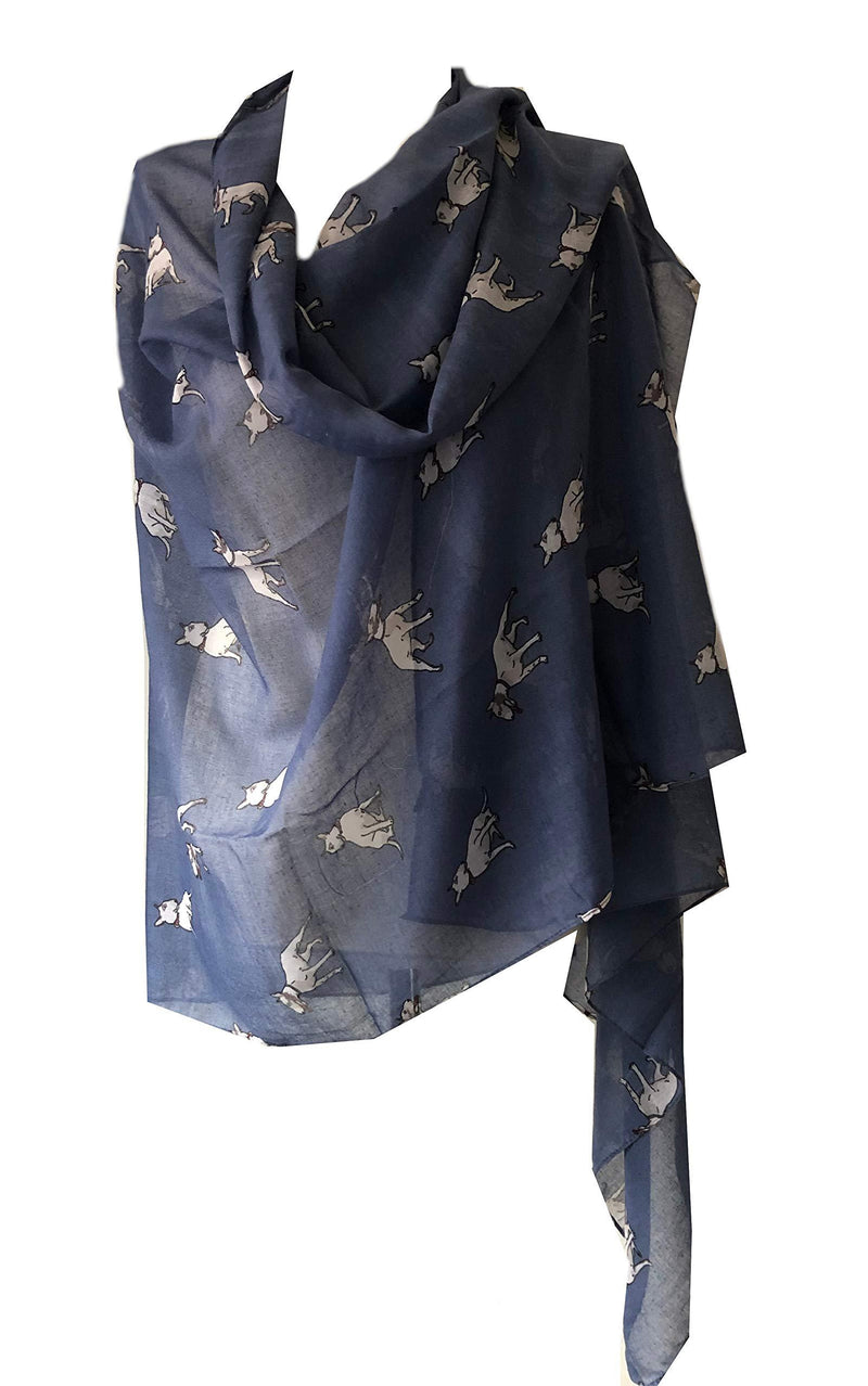 [Australia] - English bull terrier dog ladies scarf/wrap, great present/gift for dog lovers. Denim blue 