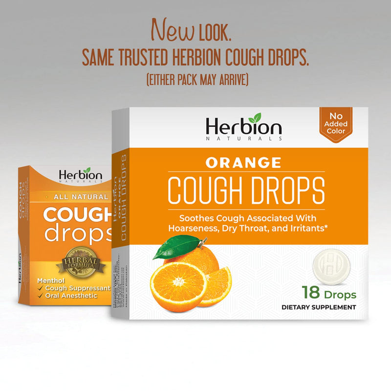 [Australia] - Herbion Naturals Cough Drops with Orange Flavor -18 Ct -Relieves Cough, Soothes Sore Throat & Dry Mouth, For Adults, Children 6 and above 