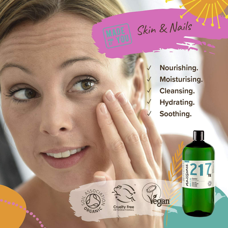 [Australia] - Naissance Certified Organic Castor Oil (no. 217) 1 Litre ‚Äì 100% Pure, Cold Pressed , Unrefined ‚Äì For Eyelashes, Hair, Eyebrows, Beard Growth, Nails, Skin, Massage ‚Äì Natural, Vegan, Hexane Free, No GMO 