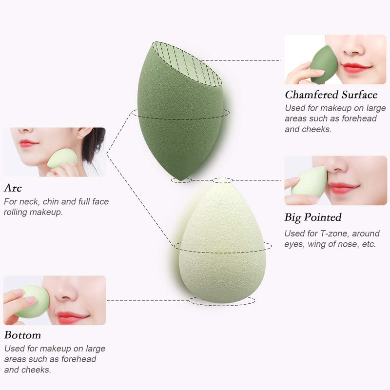 [Australia] - Makeup Sponge Blender, Beauty Sponge Egg Sponge for Powder Cream or Liquid Blending Application, Soft Multi-colored Flawless Applicator, Set of 5 with holder (Green series) Green Series 