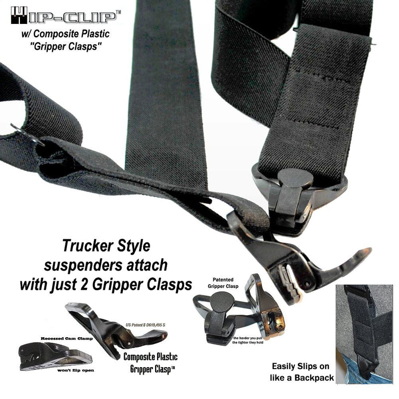 [Australia] - Hold-Up Black Hip-clip Style Suspenders 1 1/2" Wide with Patented Gripper Clasps 