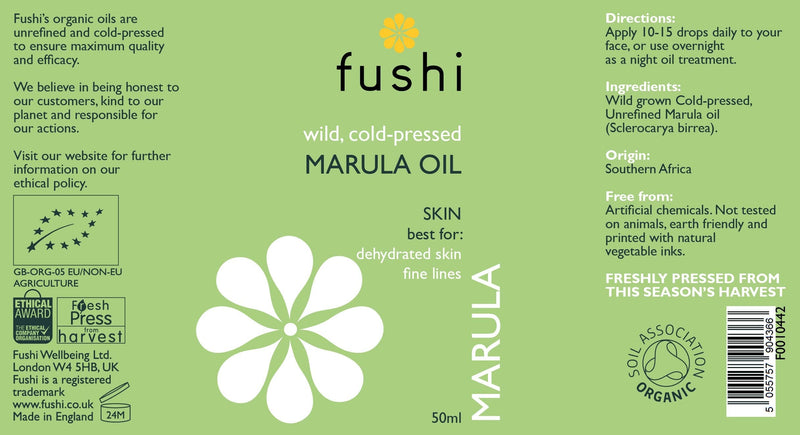 [Australia] - Fushi Organic Marula Seed Oil 50ml | Virgin & Fresh-Pressed | Rich in Fatty Acids, Vitamins C & E | Best for Fine Lines, Anti-ageing, Dehydrated Skin & Moisturising | Ethical & Vegan |Made in the UK 