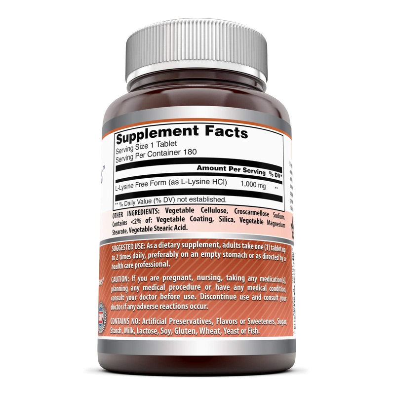 [Australia] - Amazing Nutrition Amazing Formulas L-Lysine 1000mg Amino Acid Vitamin 180 Tablets 180 Count (Pack of 1) 