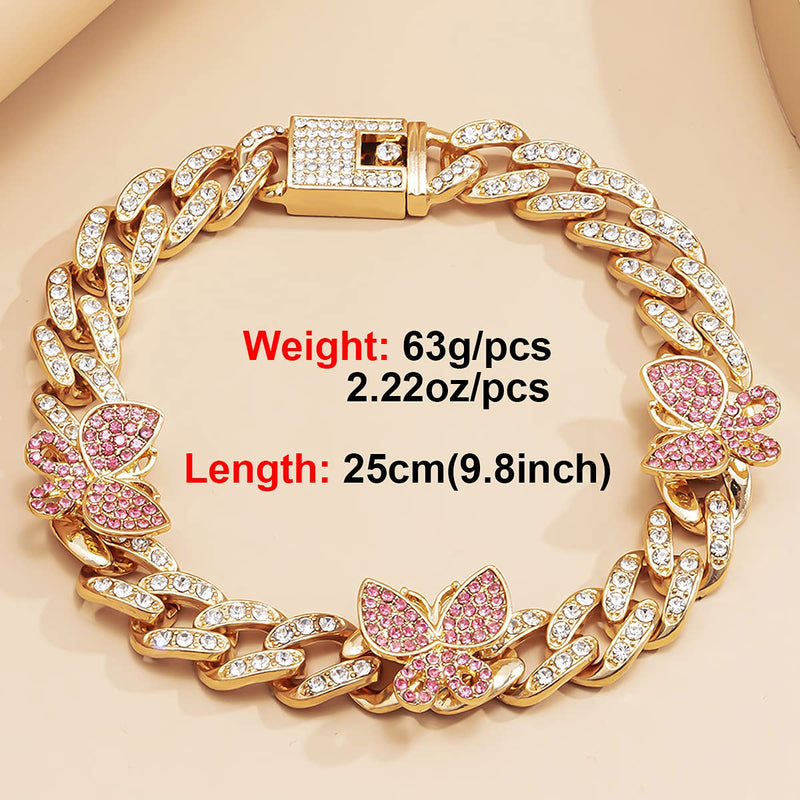 [Australia] - Ingemark Shiny Rhinestone Butterfly Anklet Hip Hop Cuban Link Ankle Chain Bracelet for Women Teen Girls Cute Fashion Music Party Rave Anklet Jewelry #1 Golden+Pink 