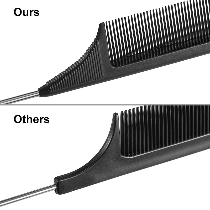[Australia] - 3 Packs Rat Tail Comb Steel Pin Rat Tail Carbon Fiber Heat Resistant Teasing Combs with Stainless Steel Pintail (Black) Black 