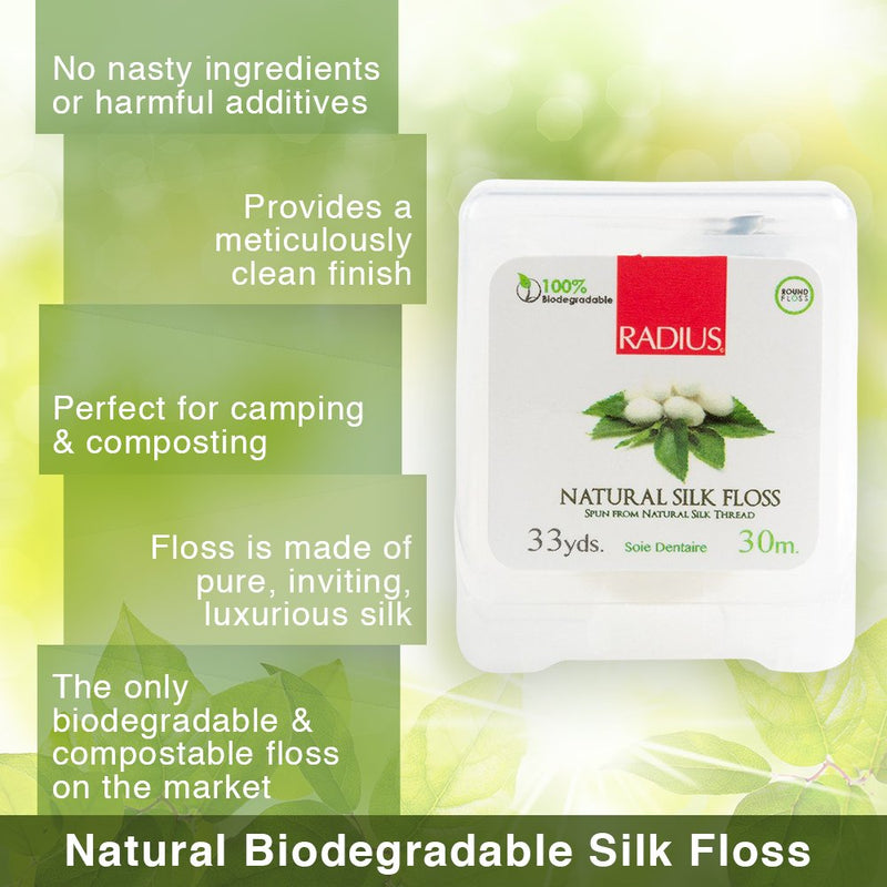 [Australia] - RADIUS Natural Biodegradable Silk Floss, Soft and Smooth for Total Tooth and Gum Protection(3 pack, 33 Yards) 