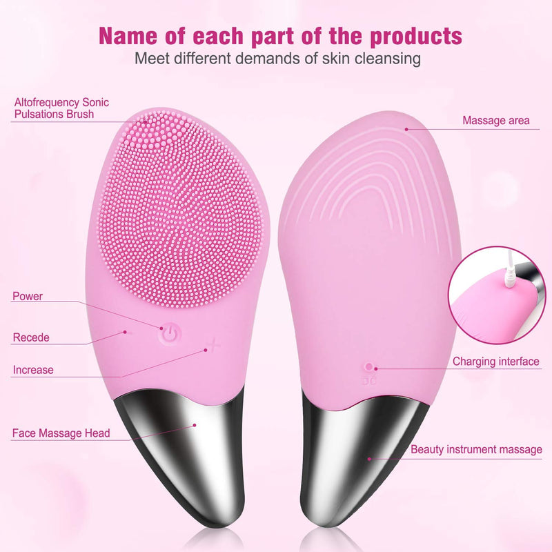 [Australia] - Sonic Facial Cleansing Brush, Electric Silicone Face Brush and Massager, Waterproof Silicone Face Scrubber for Deep Cleansing, Exfoliating, Blackhead Removing, Rechargeable,Pink A-Pink 