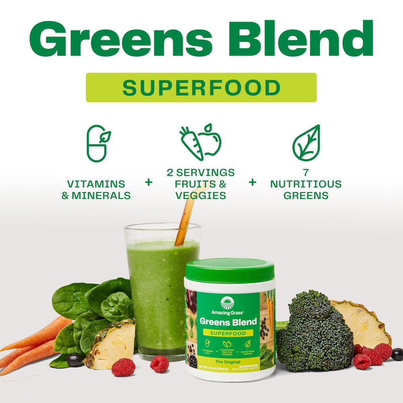 [Australia] - Amazing Grass Greens Blend Superfood: Super Greens Powder Smoothie Mix with Spirulina, Chlorella, Beet Root Powder, Digestive Enzymes & Probiotics, Original, 30 Servings 