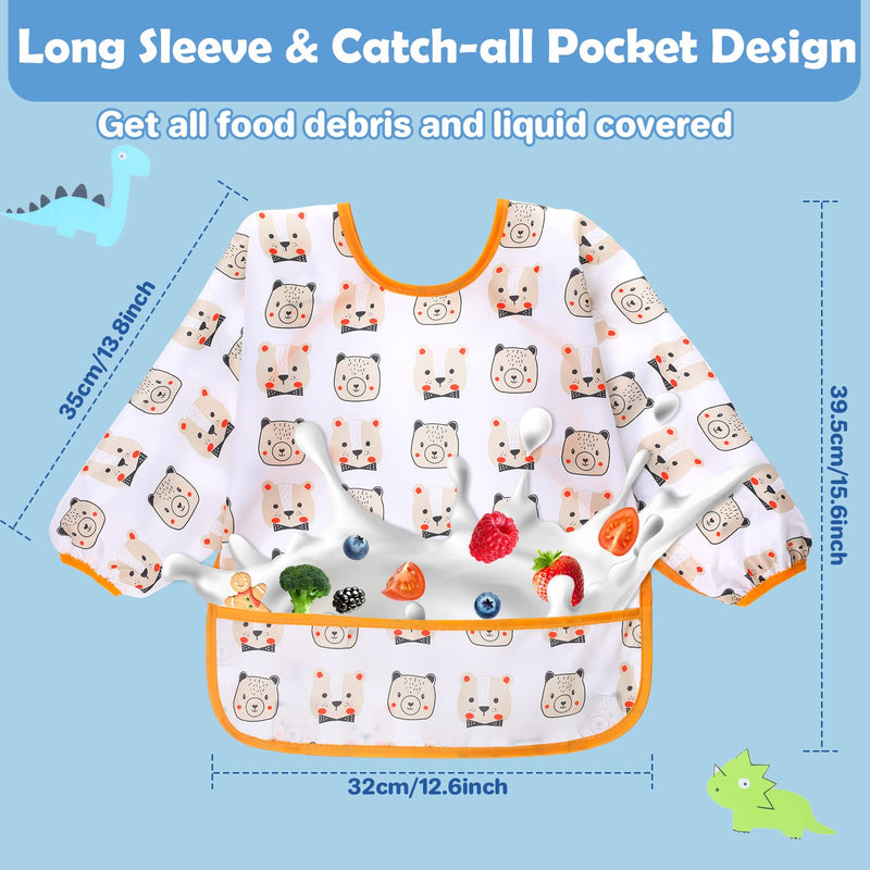 [Australia] - Lictin Baby Bibs with Sleeves - 5 Pieces Unisex Feeding Bibs Anti-Dressing Bibs Baby Drool Bibs Painting Apron Bibs for Infant Toddler 0-2 Years 