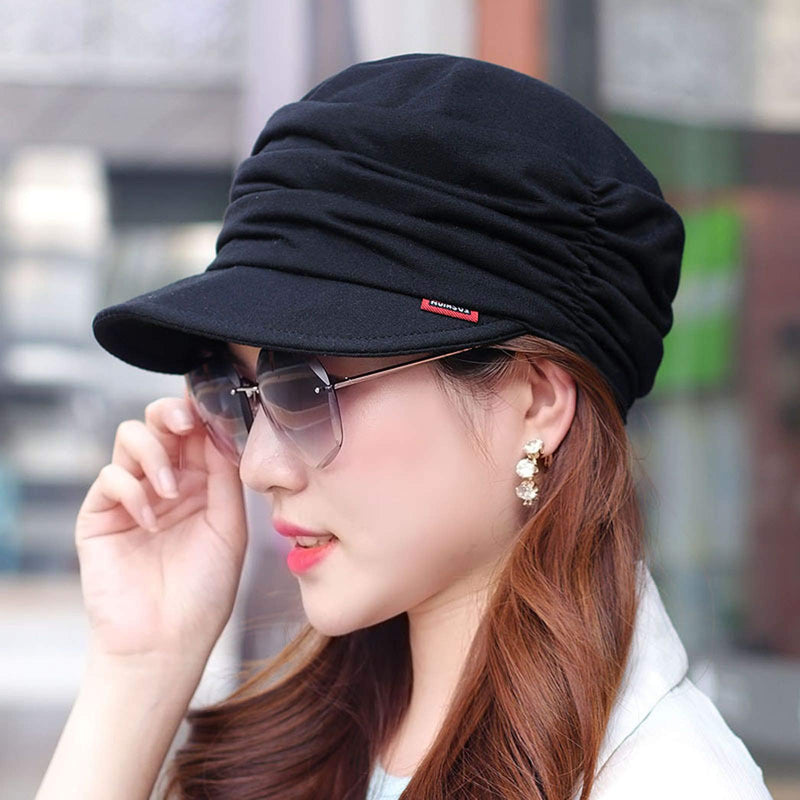 [Australia] - CHENGZI Womens Newsboy Cabbie Beret Cap Cloche Cotton Painter Visor Hats Black 