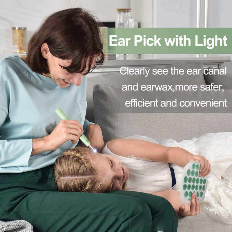 [Australia] - Ear Wax Removal Kit Upgraded All in One Ear Cleaning Tool Set with LED Light/Ear Pick Digger/Twezzers/Spiral Spring Ear Spoon with Storage Box for Adults, Kids and Pets (Pack of 7) Green 