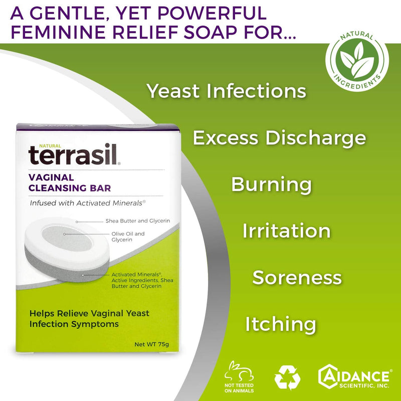 [Australia] - Vaginal Soap Cleansing Bar Natural Ingredients for Yeast infections Vaginal Itch Odor Irritation Soreness Burning Restores pH Balance for Women by Terrasil - 75gm Soap Bar 1 Count (Pack of 1) 