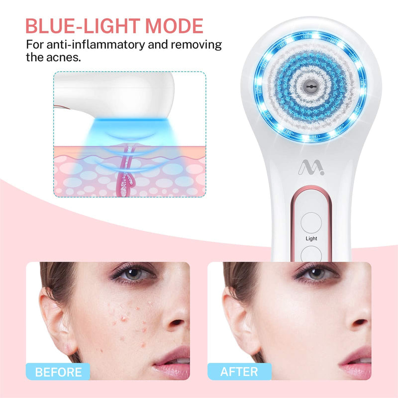 [Australia] - Facial Cleansing Brush, IPX7 Waterproof Electric Face Brush for Deep Cleansing, Facial Cleansing Spin Brush with 5 Brush Head, Gentle Exfoliating, Removing Blackhead, Massaging 2-White 