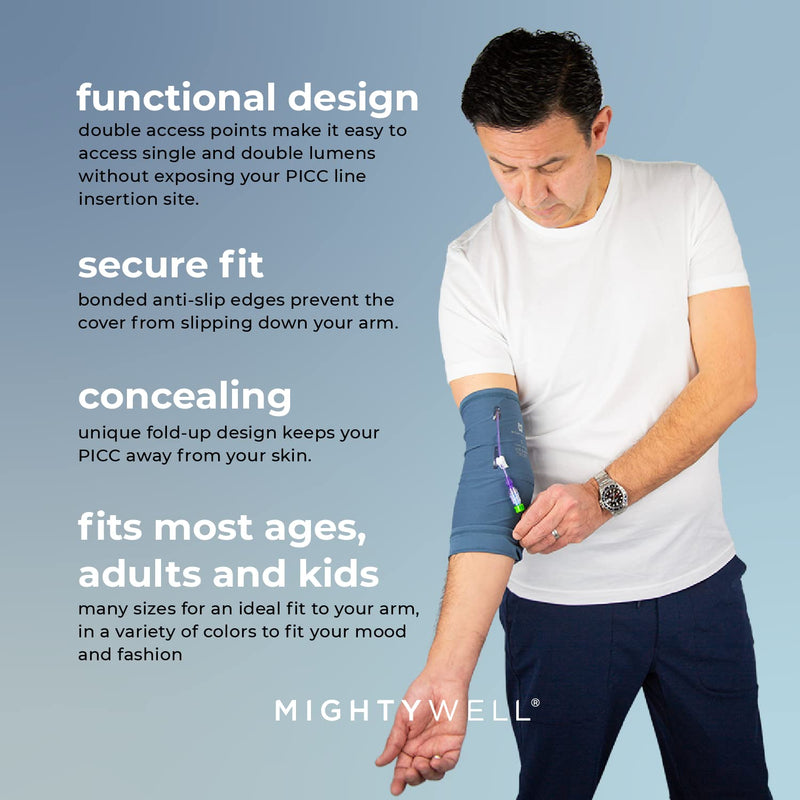 [Australia] - MIGHTY WELL PICCPerfect PICC Line Cover - Advanced Fabric Technology Moisture-Wicking Anti-Odor Sleeve, Eco-Friendly Material, Medium, Steel Medium (Pack of 1) 