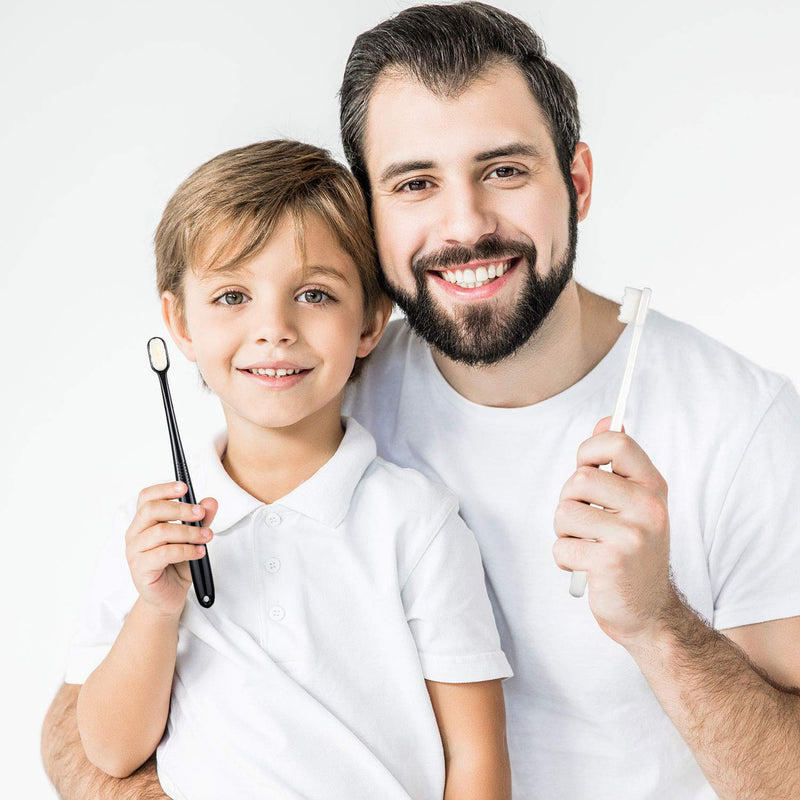 [Australia] - 4 Pieces Soft Micro-Nano Manual Toothbrush Extra Soft Bristles Toothbrush with 20, 000 Bristles for Fragile Gums Adult Kid Children (Black, White) Black, White 