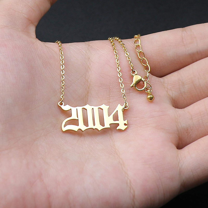 [Australia] - Personalized Birth year necklace Birthday Gift for Women and Girl Old English Arabic Mumerals Gold Plated Necklace 2004 