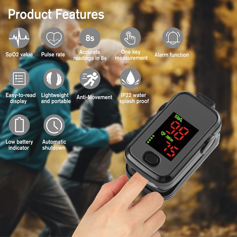 [Australia] - Fingertip Pulse Oximeter, Oxygen Monitor Finger Adults, Blood Oxygen Saturation Monitor, SPO2 Heart Rate Monitor, CE Approved UK, Accurate Fast, OLED Screen Display, Batteries and Lanyard Including 